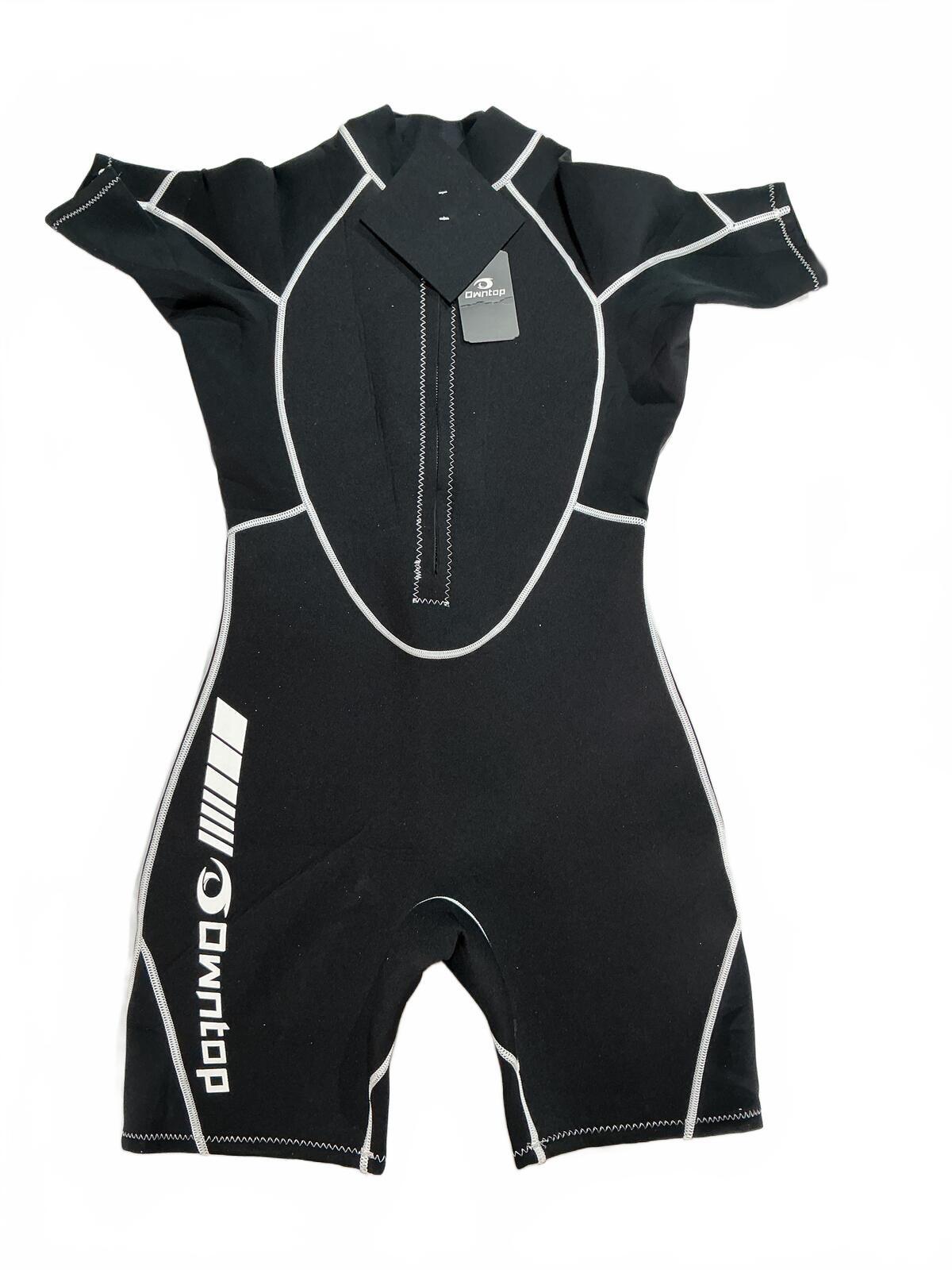 *NEW* Owntop Mens Shorty Wetsuit Neoprene Surf Swim Suit Black Size L 3mm Zip Up