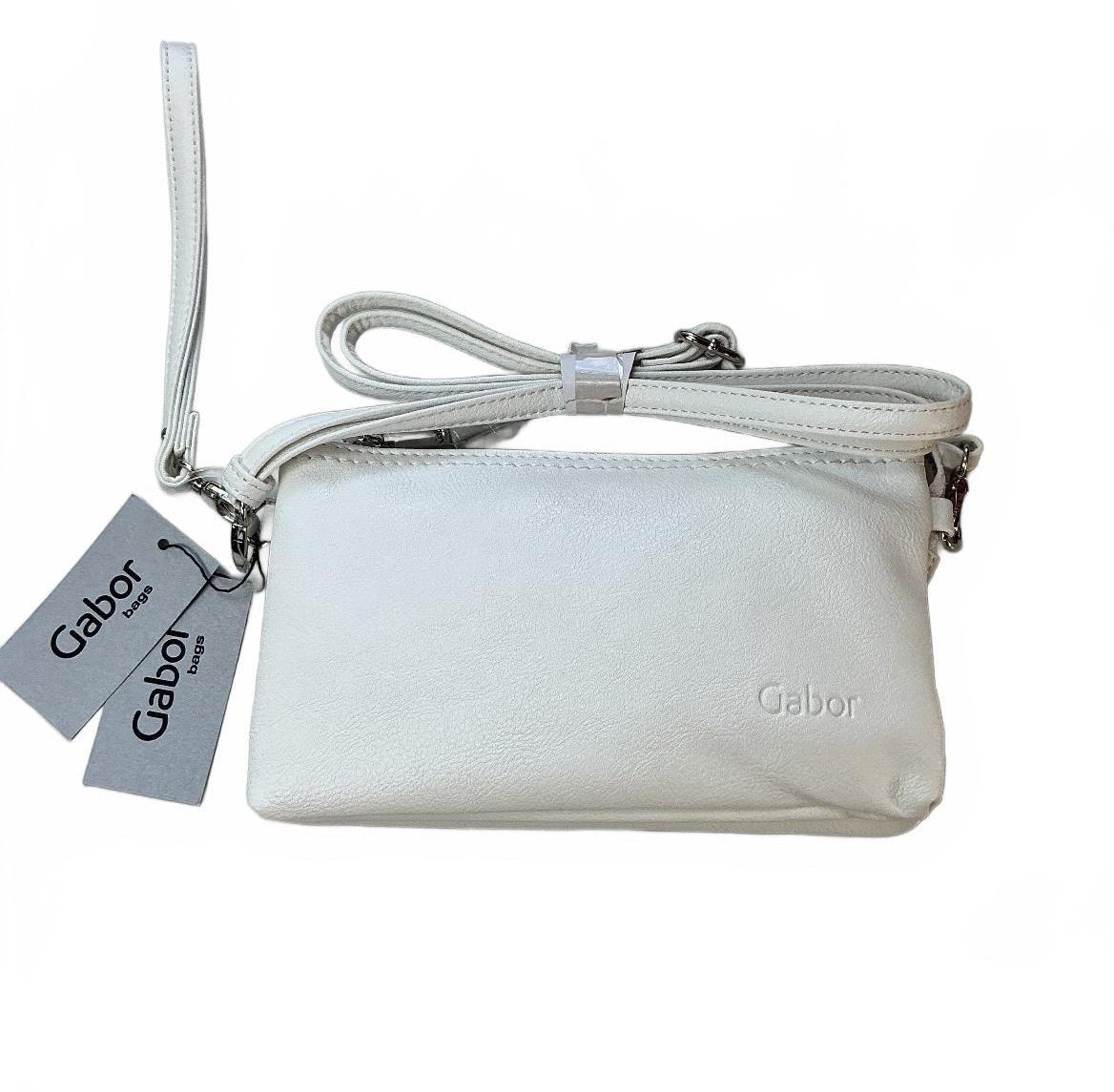Gabor Emmy Women's White Leather Crossbody Bag Wristlet Adjustable Strap