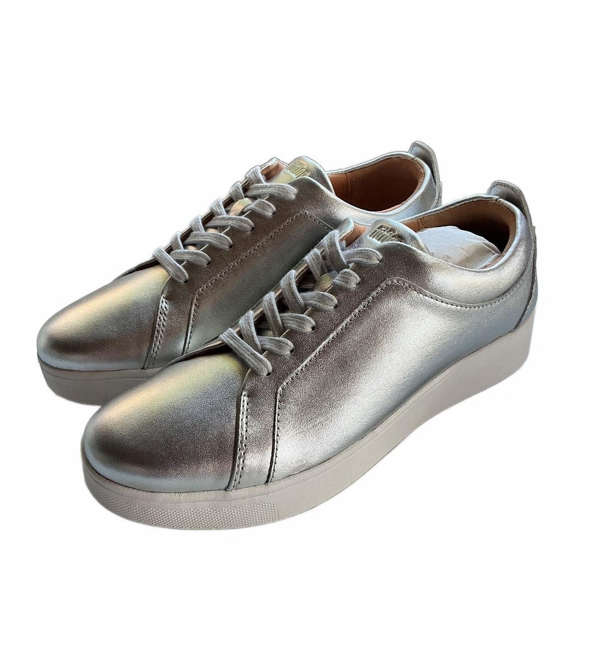 Fitflop Rally Silver Metallic Leather Trainer Sneakers UK Size 6 Comfortable