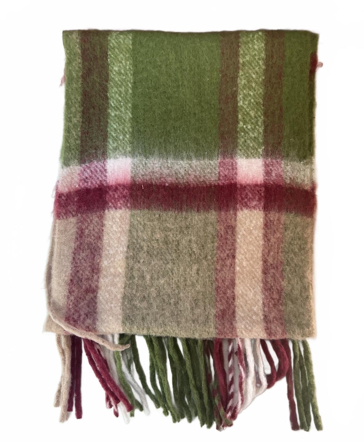 Radley London Women's Scarf Green Pink Beige Plaid Soft Fringed Winter Accessory