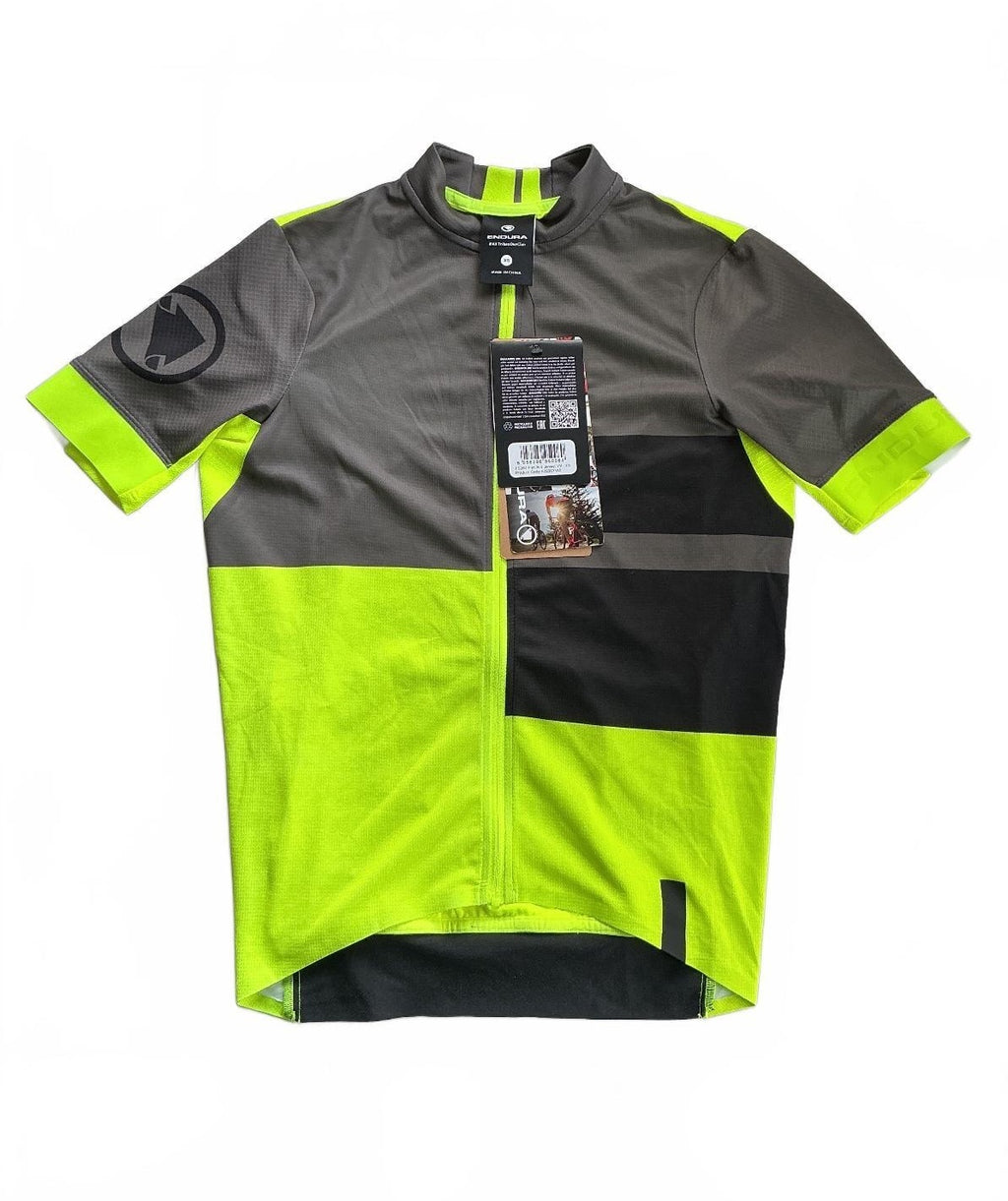 Endura FS260 Print S/S Jersey Men XS Yellow Grey High Visibility Cycling Top