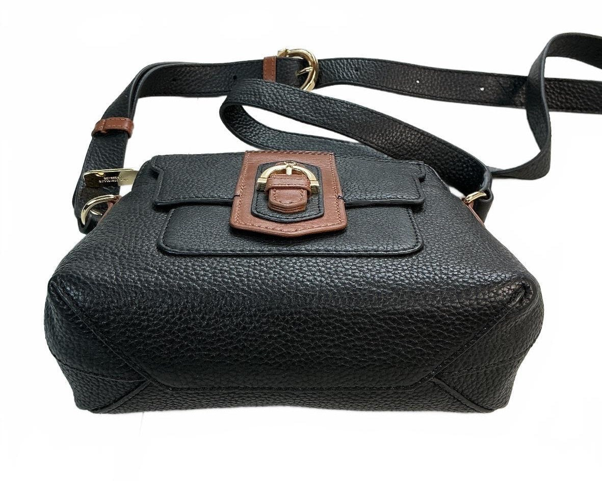 Paul Costelloe Women's Black and Tan Pebbled Leather Crossbody Shoulder Bag